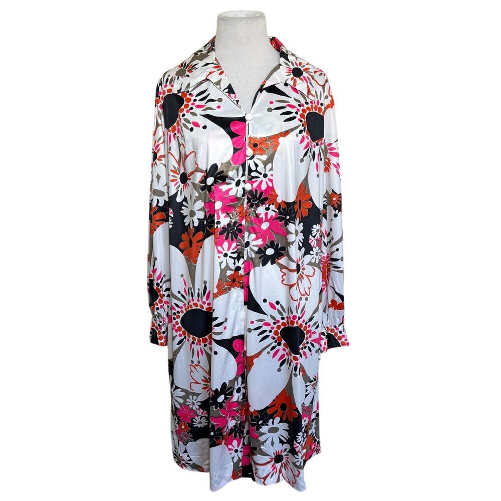 Vintage 60s 70s Vanity Fair Psychedelic Floral House Dress Pink Orange